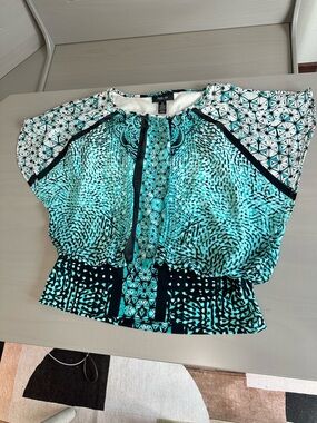 Style & Co. Turquoise and Black Patterned Blouse